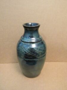 Owens Pottery Seagrove NC Blue Green Vase 5 1/2