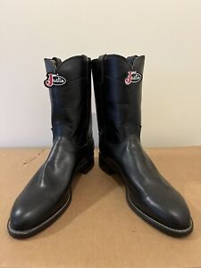 Justin 3133 Mens Black Leather Round Toe Western Cowboy Boots 11.5C USA Made