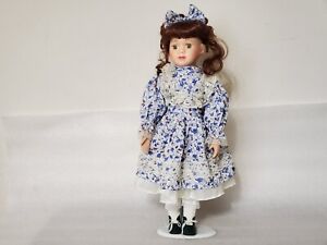 Porcelain Bisque & Coth Body 16 inch Tall Doll with Stand TL-262 A Vintage