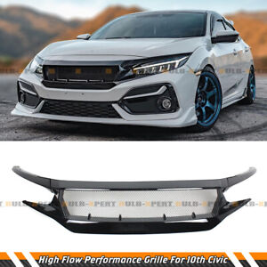 FOR 16-21 HONDA CIVIC 10TH GLOSS BLACK JS STYLE JDM HIGH FLOW FRONT GRILLE GRILL