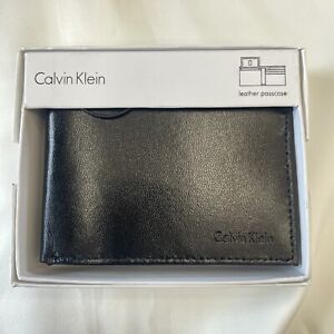 New Men’s Calvin Klein Leather Passcase Black Wallet style# 79375