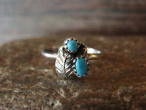 Navajo Sterling Silver Feather & Turquoise Ring by Roselene Joe Size 8