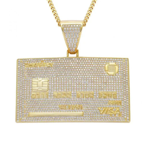 Hip Hop Iced Blinged Out 14K Gold Plated 925 Pt Visa Credit Card Luxury Pendant
