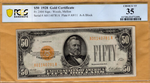 Rare Fr. 2404 $50 Series 1928 Gold Certificate PCGS Very Fine 35