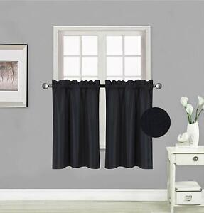 2PC LINED BLACKOUT PANELS KITCHEN SMALL WINDOW CURTAIN TIER 24