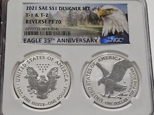2021 American Silver Eagle Type 1 & 2 Reverse Proof NGC PR70 Double Holder