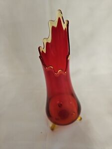 Vintage Swung Vase 10 Inch L.E. Smith Red Amberina Smoothie Footed Toe