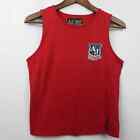 Vintage Armani Jeans Knit Tank Top Sz 8 Red Logo Badge Italy 90s Y2K Cropped