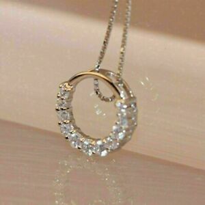 2Ct Round Cut VVS1 Diamond Women's Circle Pendant Necklace 14K White Gold Finish