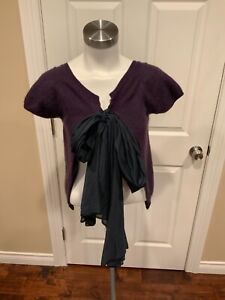 Sacai Purple 100% Cashmere Shrug Cardigan w/ Bow Tie Front, Size Small (1)