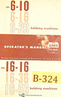 Barber Colman 6-10, 6-16 6-20, Gear Hobbing Machine, Operations Manual Year 1963