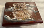 Playing Card Holder Box Hand painted Owl Lidded Playing Card/Trinket Box Vintage