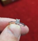 9ct white gold solitaire Diamond emerald cut engagement ring size K code Q31