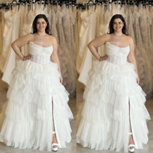 Ruffles Plus Size Wedding Dress Sleeveless Tulle A Line Side Splited Bridal Gown