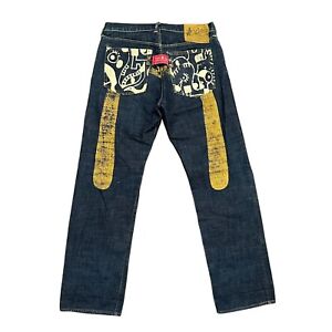 Evisu Selvedge Denim Jeans Vintage 36x35 Mens Paris Genes Seagull Blue Pants
