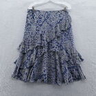 Lauren Ralph Lauren Women Silk Chiffon Midi Skirt Medium Blue Floral Tiered