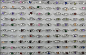 Wholesale Lots 40pcs Mixed Colorful Cubic Zirconia Wedding Jewelry Lady's Rings