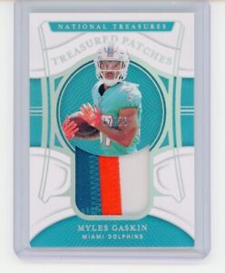 Myles Gaskin 2021 National Treasures Football 3 Color Patch #12/25 Dolphins