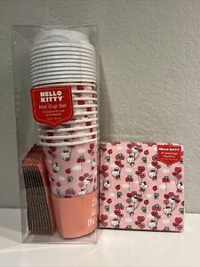 Hello Kitty Valentines Day To-Go Disposable Cups W/ Lid & Beverage napkins NEW