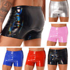 US Men's Pants Patent Leather Shorts Elastic Waistband Bulge Pouch Boxer Briefs