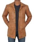 Men Genuine Lambskin Real Leather Short Trench Coat Classic Brown Jacket