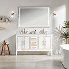 60'' Freestanding Double Bathroom Vanity with Engineered Marble Top，white