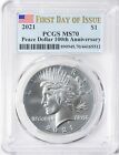 2021-P PEACE SILVER DOLLAR PCGS MS70 FIRST DAY OF ISSUE FLAG LABEL