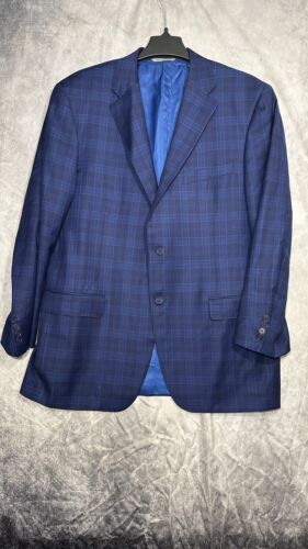 Canali 1934 Mens Blazer Large Wool Sport Coat Blue Check Plaid Italy