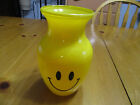 Vintage Yellow Glass Smiley Face Vase 8
