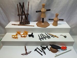 Vintage Playmobil Knights Accessories: Training Dummy, Weapons, Blacksmith Tools