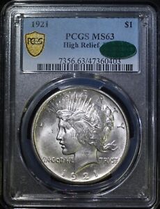 1921 Peace Silver Dollar PCGS MS63 CAC Choice BU High Relief Key Date Coin