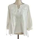 Vintage Peasant Tunic Embroidered White Floral Top Plus Size XL
