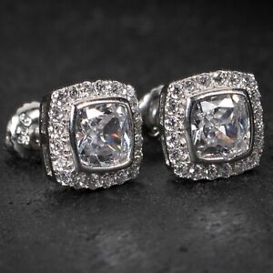 Men's Iced White Gold Plated 925 Sterling Silver Cz Hip Hop Stud Earrings