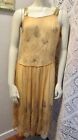 1920s Silk Beaded Flapper Dress Pale Apricot With Silver Leaves & Flowers AS IS