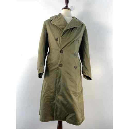 VTG 21676 US Military Army Green Insulated Belted Wool Lined Trench Coat Men S R
