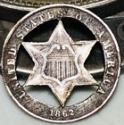 1862 Three Cent Silver Piece Trime 3c CIVIL WAR DATE Star Cut US Coin CC21814