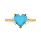 2 Heart cut Turquoise Designer Rope Statement Classic Ring Real 14k Yellow Gold