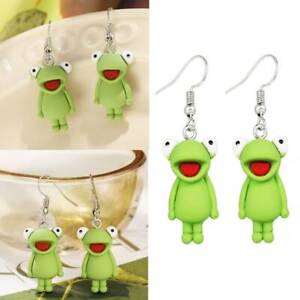Resin Green Frog Animal Earrings Dangle Stud Hook Women Funny Party Jewelry Gift