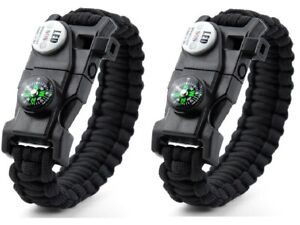 21 in 1 Survival Bracelet, Paracord Outdoor Sport Wristband Kit 2 Black