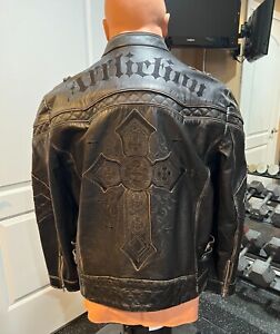 Mens authentic limited edition Affliction biker leather jacket Black Premium 3xl