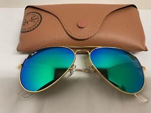 New ListingRay-Ban Aviator Sunglasses 112/19 RB3025 58m Gold Frame with Green Flash Lenses