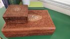 Vintage Ornate Hand Carved Wood Inlaid Jewelry Trinket Box Large and Small Boho