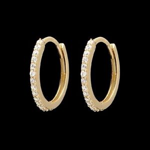 0.12 TCW Lab-Created Diamond Huggie Earrings Solid 14K Yellow Gold Round Hoops