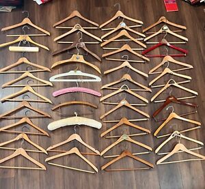 Lot of 40 Vintage Antique Curved Wooden Coat Hangers Advertising Hotel Laundry