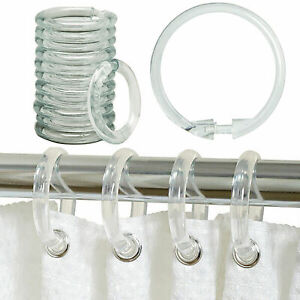 Set of 12 Clear Bathroom Shower Curtain Rings Hooks Round Snap Quality Plastic