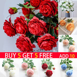 3 Heads Silk Peony Artificial Flowers Wedding Bouquet Home Party Outdoor Decor