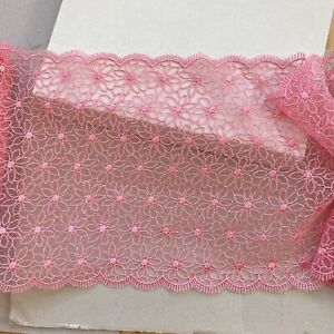 Coral Pink Embroidered Tulle Lace Trim DIY Sewing/Crafts/Doll/Bows/7.25