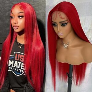 Women Red Hair Lace Front Wigs Synthetic Long Straight Wig Heat Resistant Party