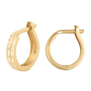 14K Gold Huggie Hoop Earrings – Classic Small Diamond-Cut Huggies - 12mm