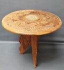Vintage Hand Carved Wood Plant Stand Table, Inlay, Tripod Legs, 18